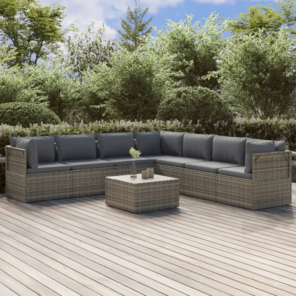 vidaXL 8 Piece Patio Lounge Set with Cushions Gray Poly Rattan