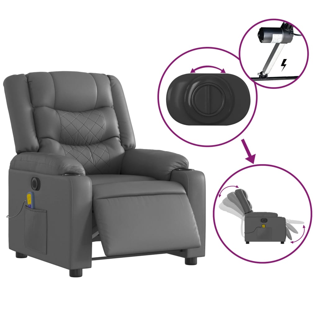 vidaXL Electric Massage Recliner Chair Gray Faux Leather