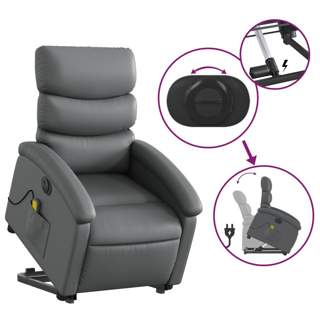 vidaXL Electric Stand up Massage Recliner Chair Gray Faux Leather