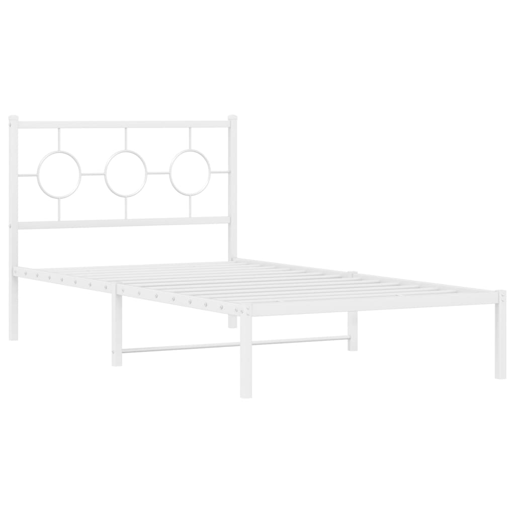 vidaXL Metal Bed Frame without Mattress with Headboard White 39.4"x78.7"