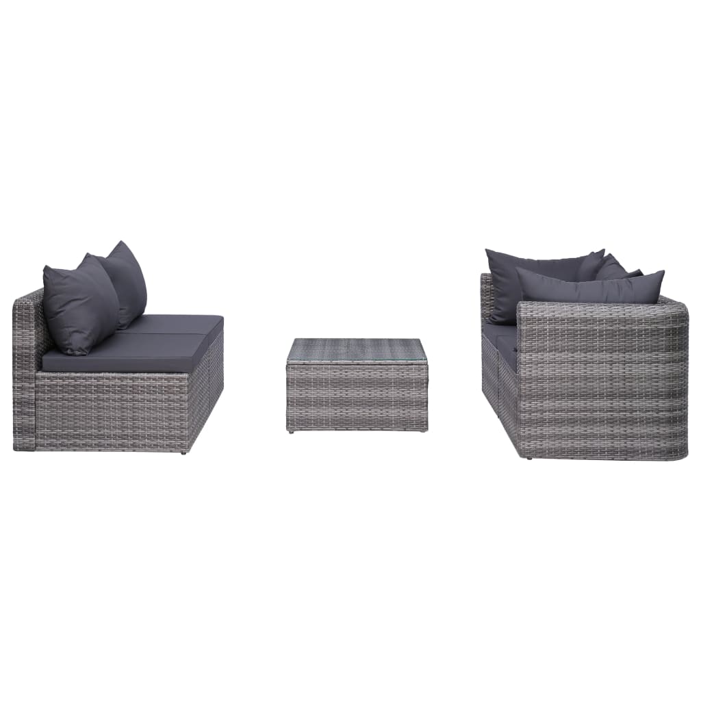 vidaXL 7 Piece Patio Lounge Set with Cushions Poly Rattan Gray