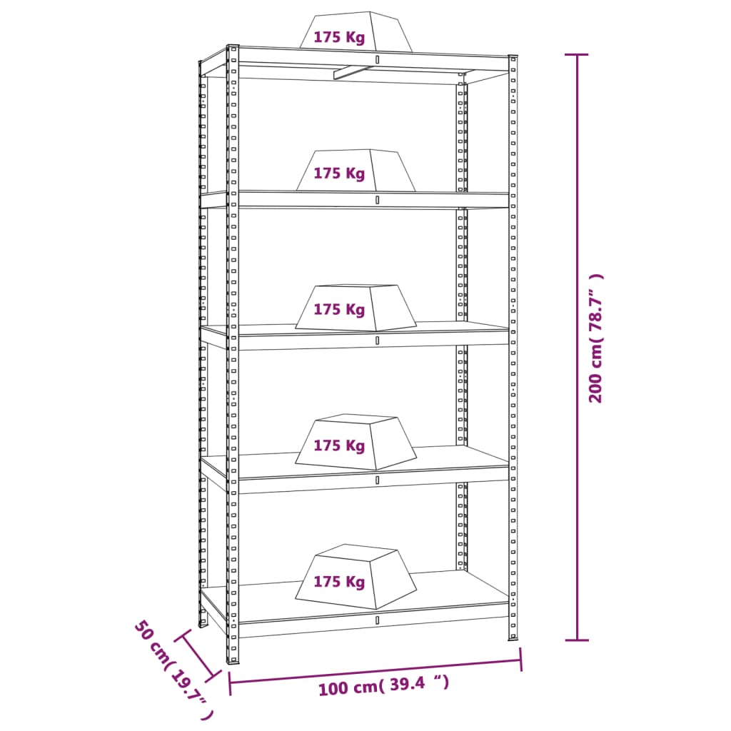 vidaXL 5-Layer Shelves 3 pcs Silver Steel&Engineered Wood