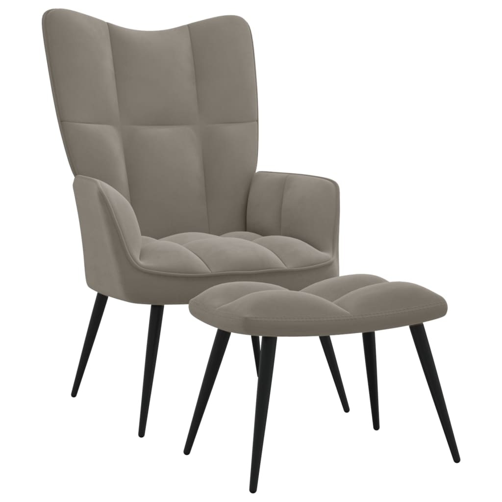 vidaXL Relaxing Chair with a Stool Light Gray Velvet