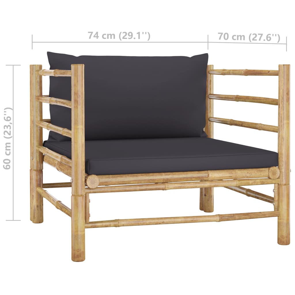 vidaXL 5 Piece Patio Lounge Set with Dark Gray Cushions Bamboo