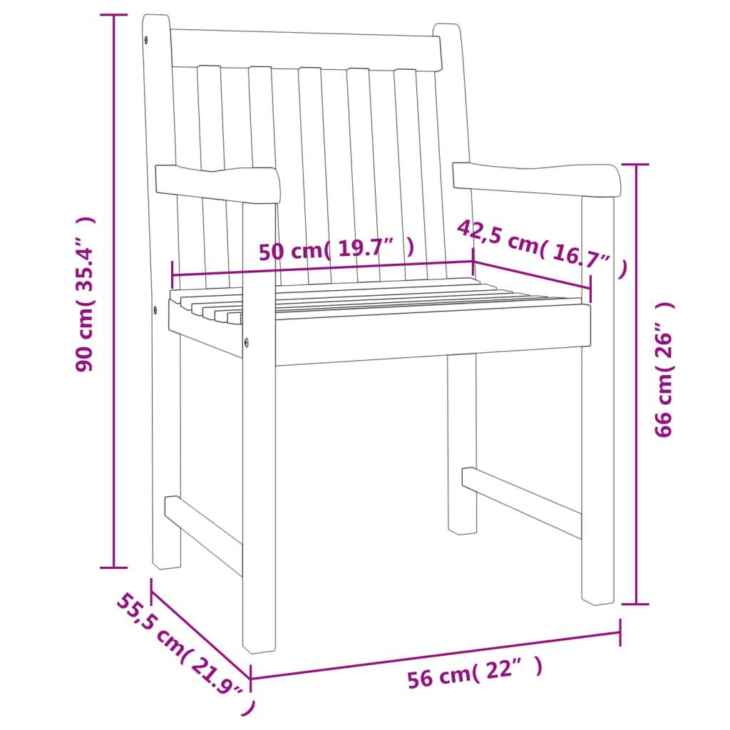 vidaXL Patio Chairs 4 pcs 22"x21.9"x35.4" Solid Wood Acacia