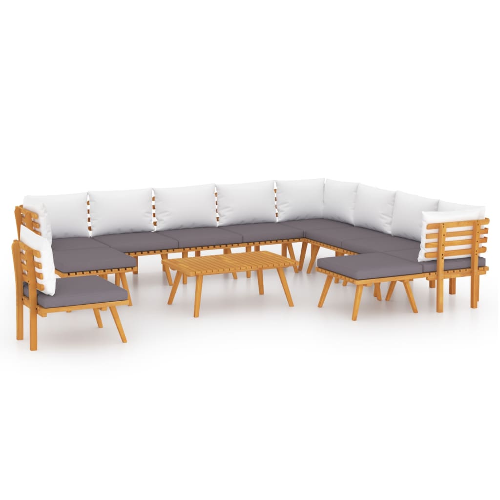 vidaXL 12 Piece Patio Lounge Set with Cushions Solid Acacia Wood