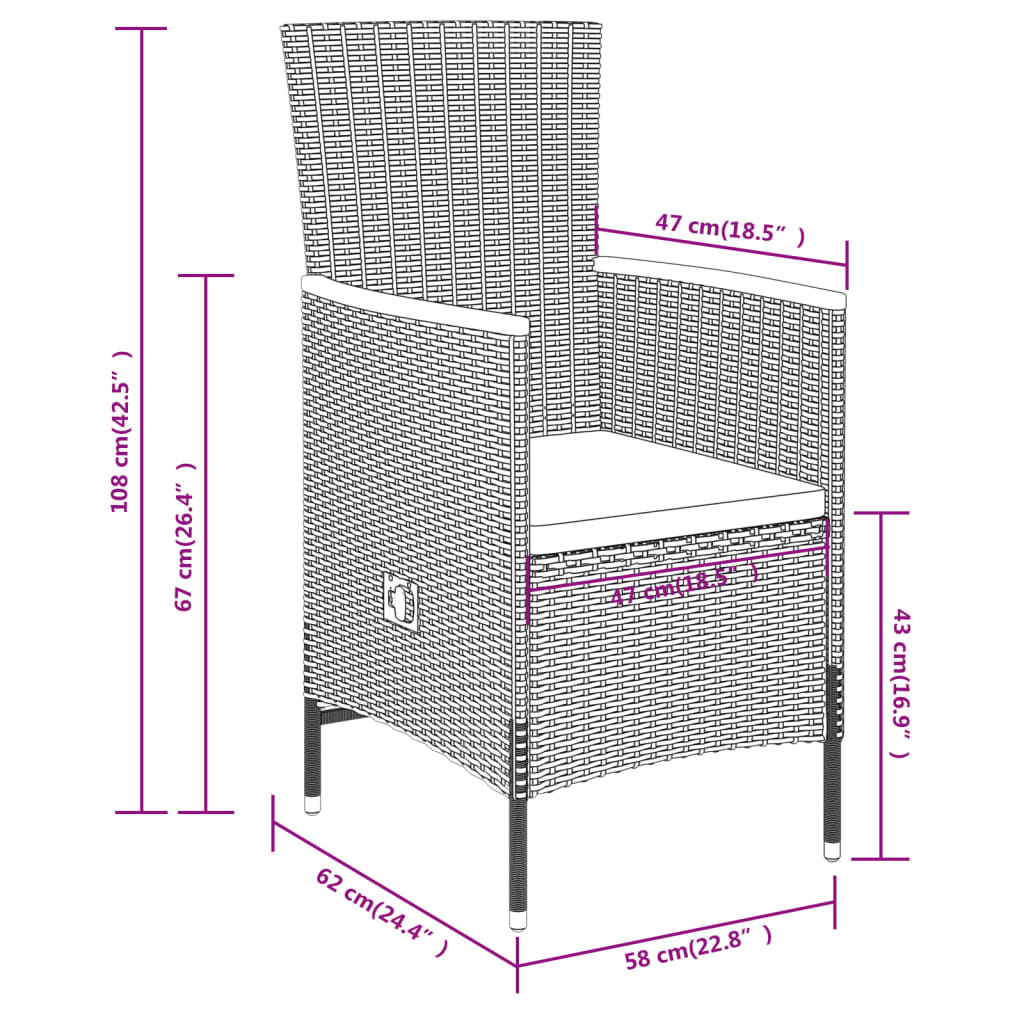 vidaXL 7 Piece Patio Dining Set with Cushions Gray