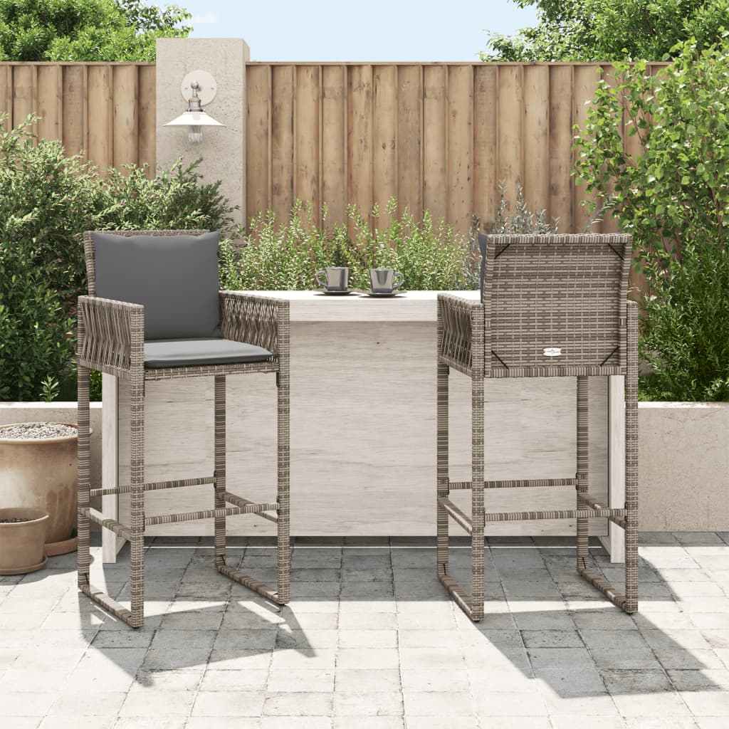 vidaXL Patio Bar Stools with Cushions 2 pcs Gray Poly Rattan