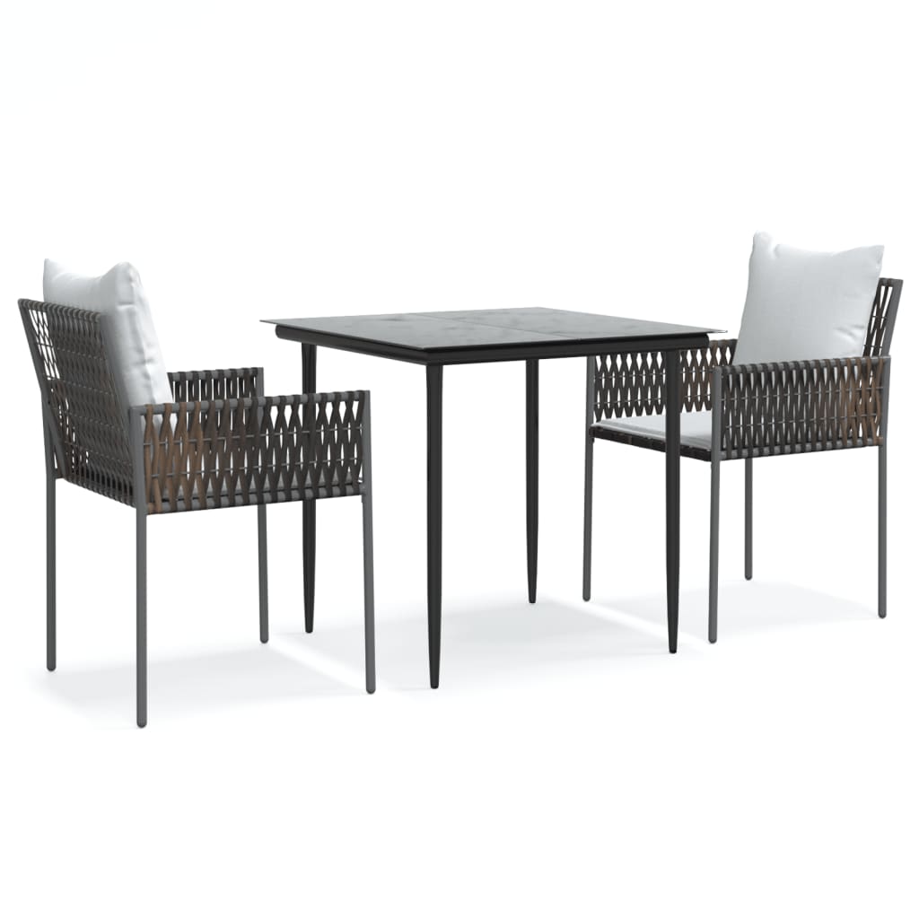 vidaXL 3 Piece Patio Dining Set with Cushions Poly Rattan and Steel