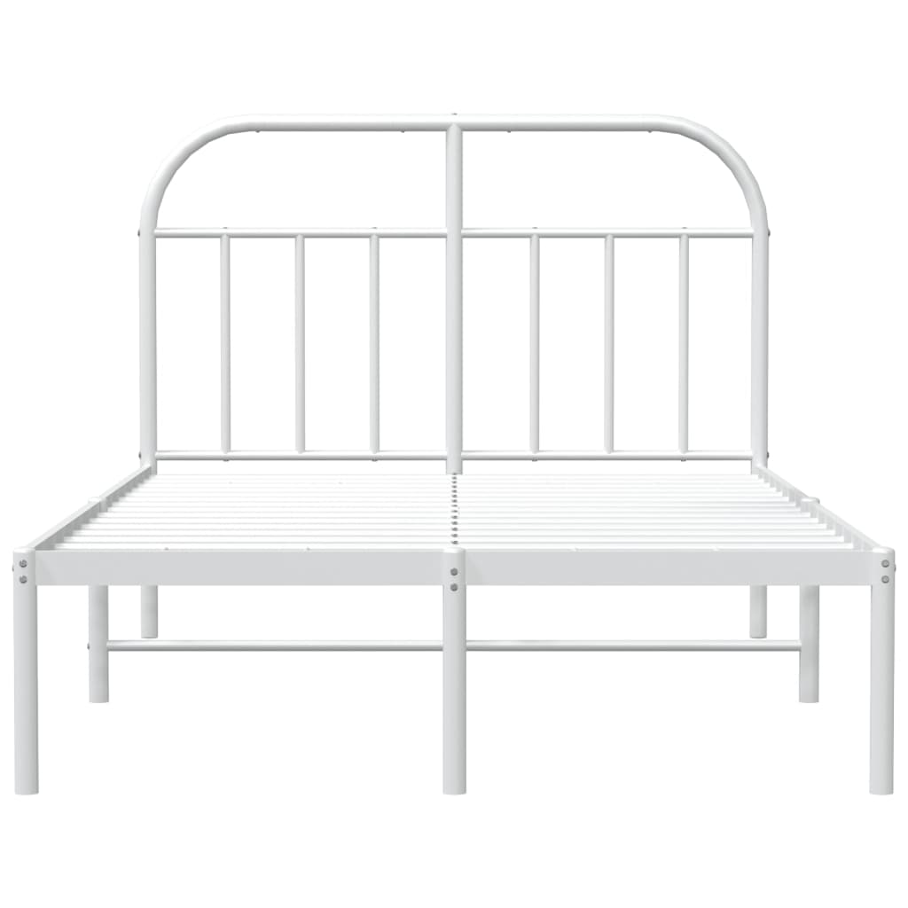 vidaXL Metal Bed Frame without Mattress with Headboard White 53.1"x74.8"