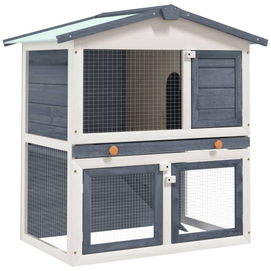 vidaXL Outdoor Rabbit Hutch 3 Doors Gray Wood