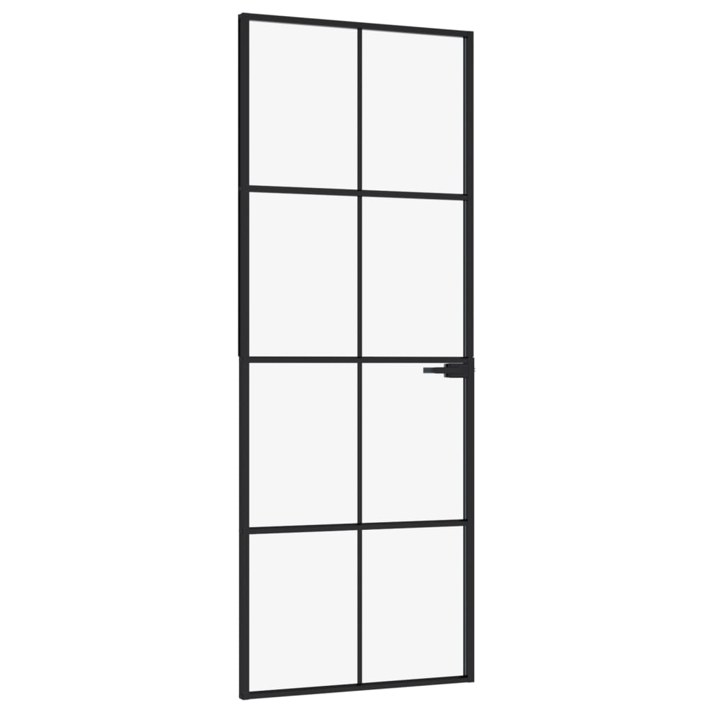 vidaXL Interior Door Black 29.9"x79.3" Tempered Glass&Aluminum Slim