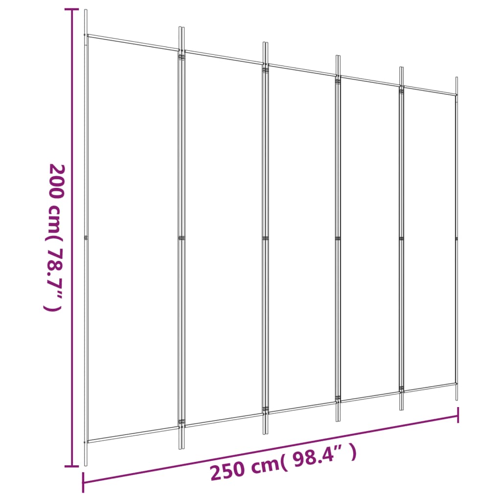 vidaXL 5-Panel Room Divider White 98.4"x78.7" Fabric