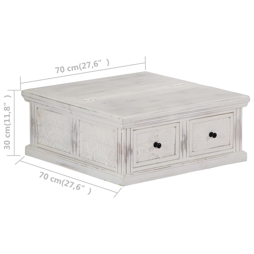 vidaXL Coffee Table White 27.6"x27.6"x11.8" Solid Mango Wood