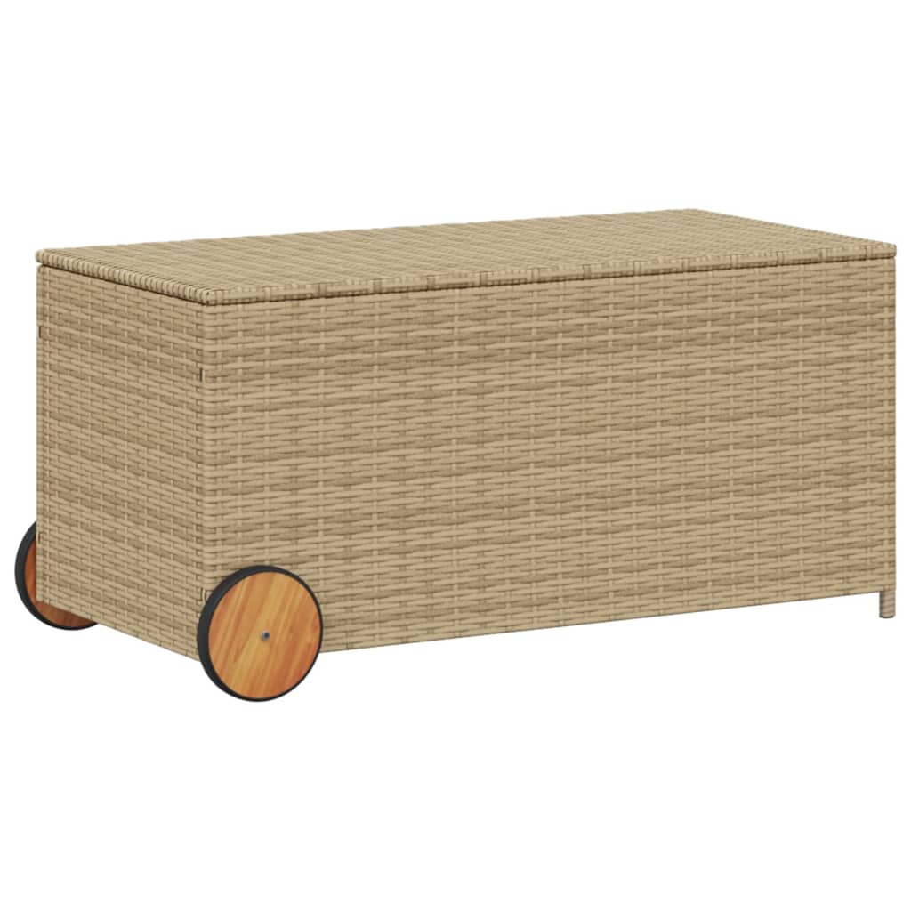 vidaXL Garden Storage Box with Wheels Mix Beige 50.2 Gal Poly Rattan