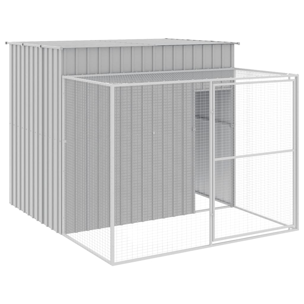 vidaXL Dog House with Run Light Gray 84.3"x99.6"x71.3" Galvanized Steel