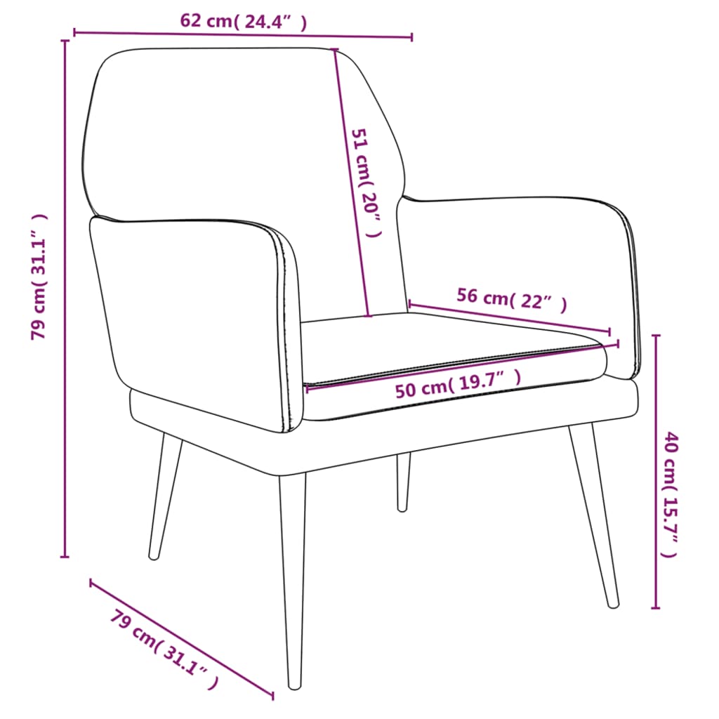 vidaXL Armchair Black 24.4"x31.1"x31.1" Velvet