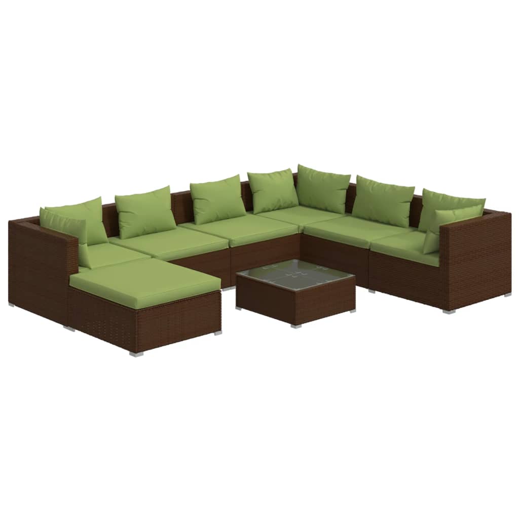 vidaXL 8 Piece Patio Lounge Set with Cushions Poly Rattan Brown