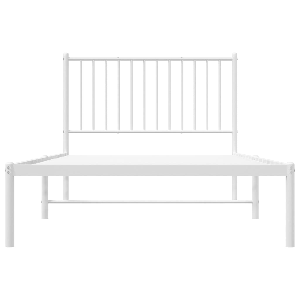 vidaXL Metal Bed Frame without Mattress with Headboard White 39.4"x74.8"