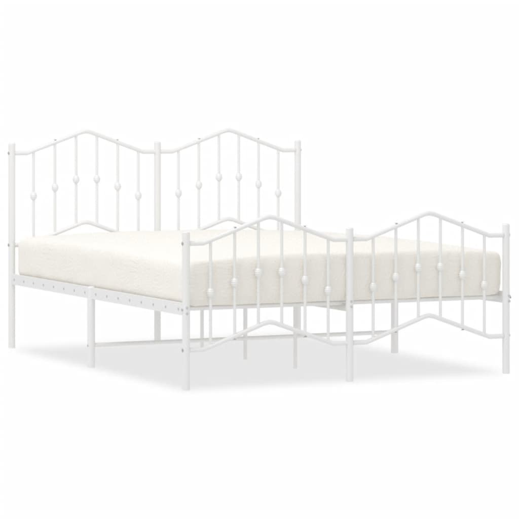 vidaXL Metal Bed Frame without Mattress with Footboard White 53.1"x74.8"