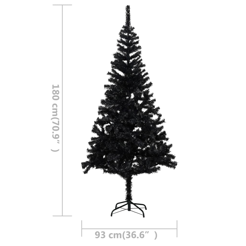 vidaXL Artificial Pre-lit Christmas Tree with Ball Set Black 70.9" PVC