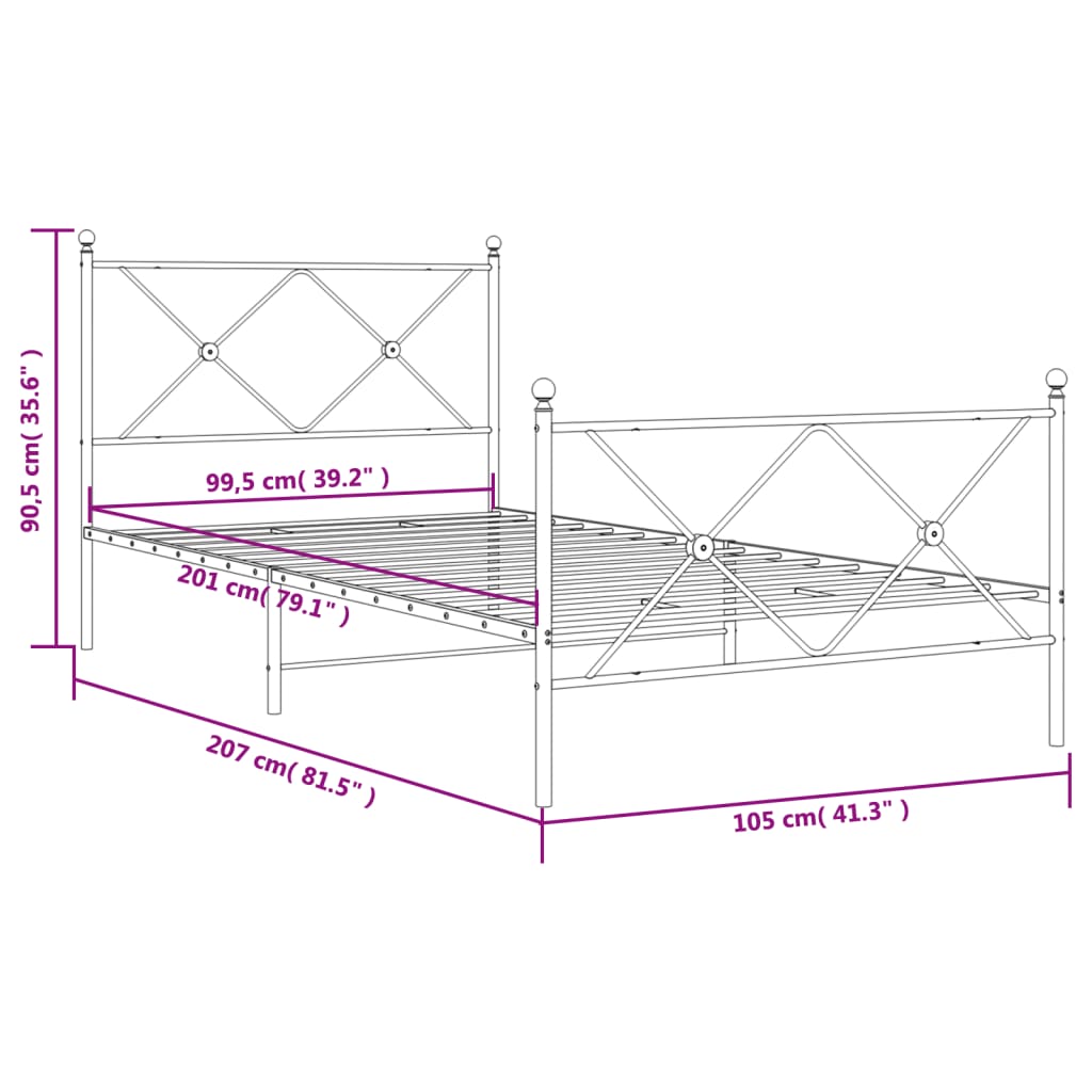 vidaXL Metal Bed Frame without Mattress with Footboard White 39.4"x78.7"