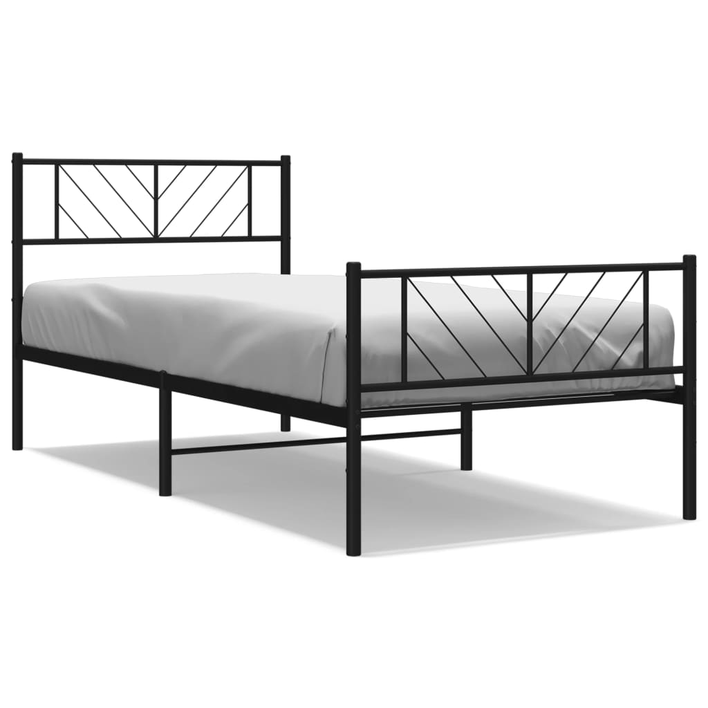 vidaXL Metal Bed Frame without Mattress with Footboard Black 39.4"x78.7"