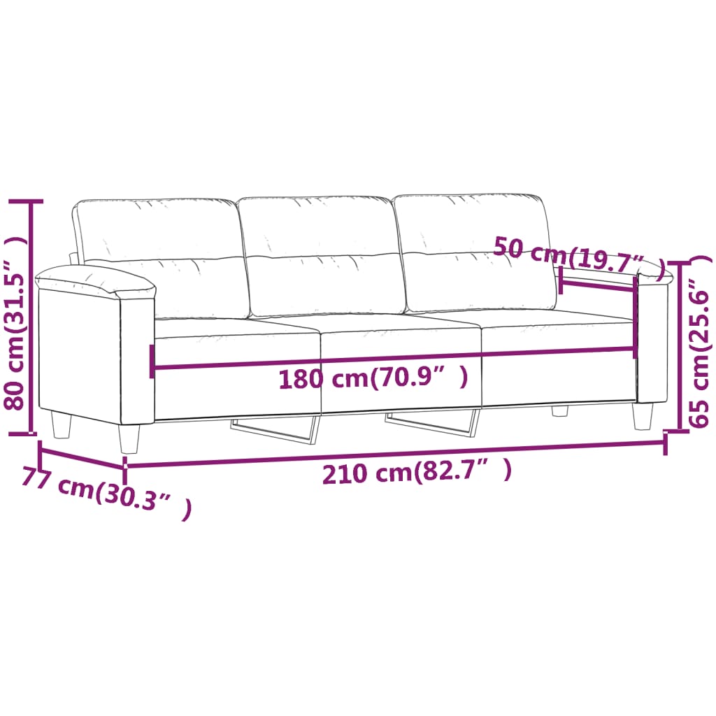 vidaXL 3-Seater Sofa Light Gray 70.9" Microfiber Fabric