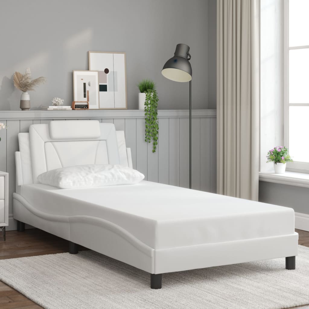 vidaXL Bed Frame without Mattress White 39.4"x74.8" Faux Leather