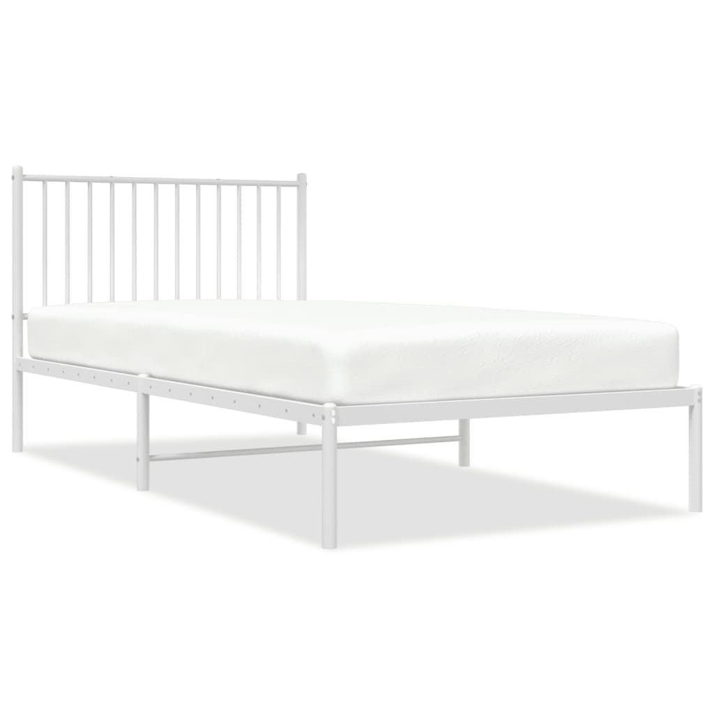 vidaXL Metal Bed Frame without Mattress with Headboard White 39.4"x78.7"