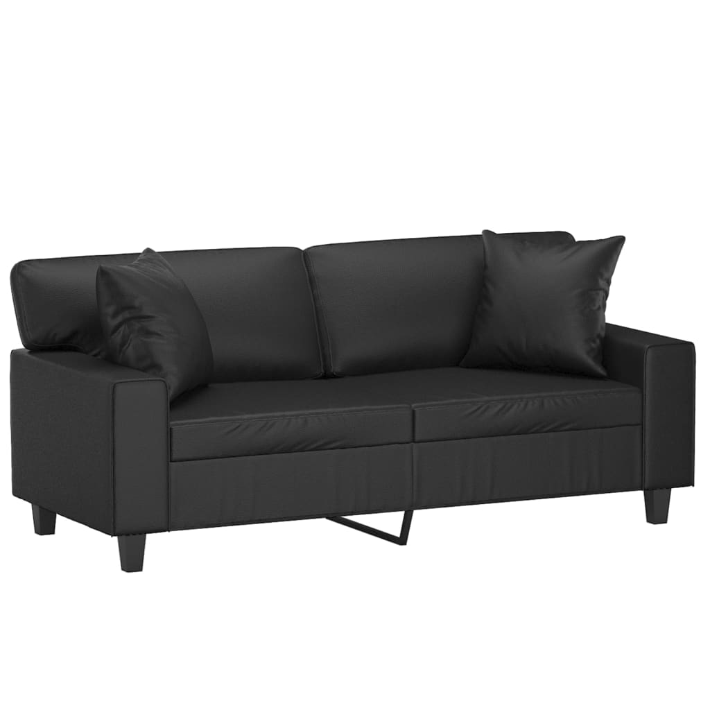 vidaXL 2-Seater Sofa with Throw Pillows Black 55.1" Faux Leather