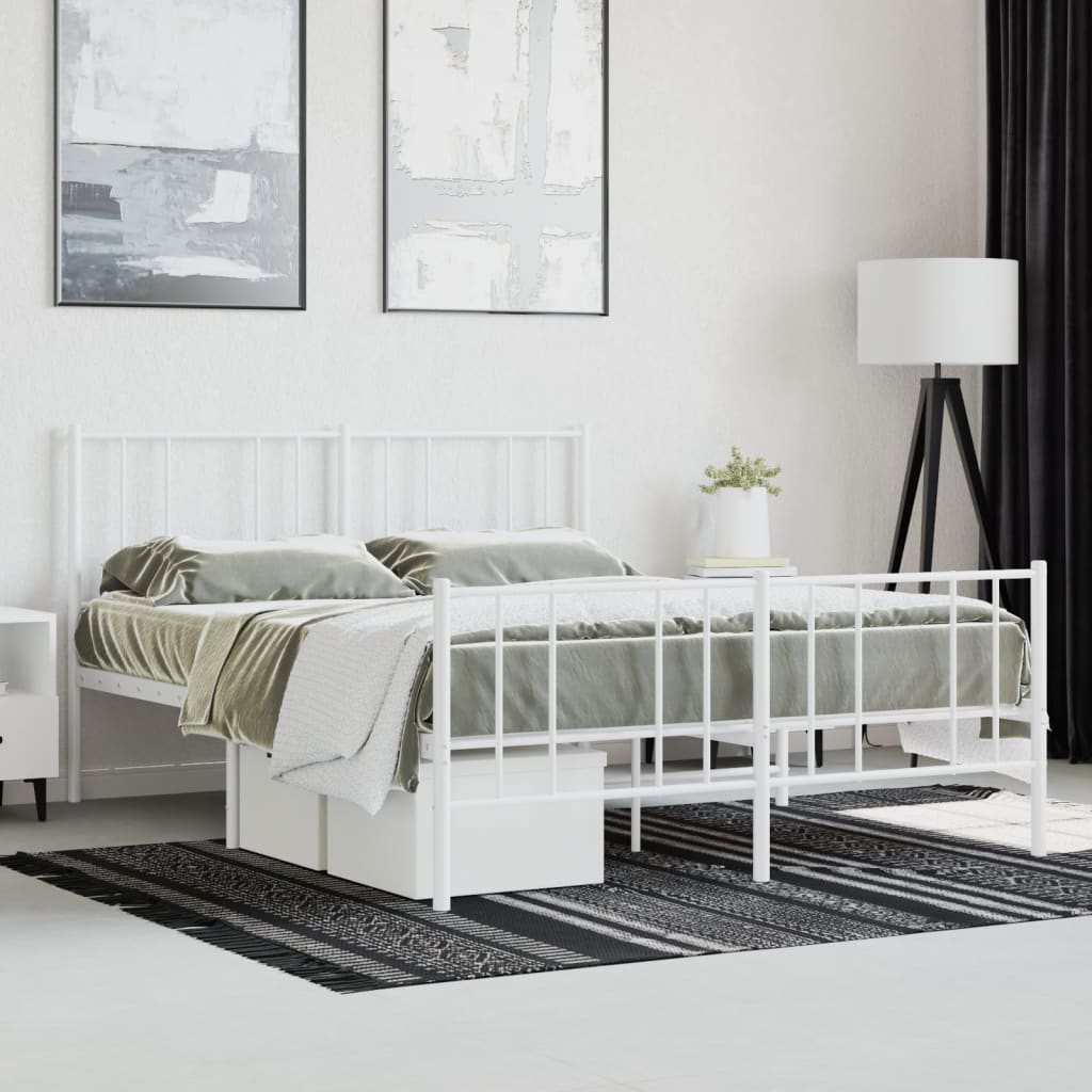 vidaXL Metal Bed Frame with Headboard and Footboard White 59.8"x78.7"