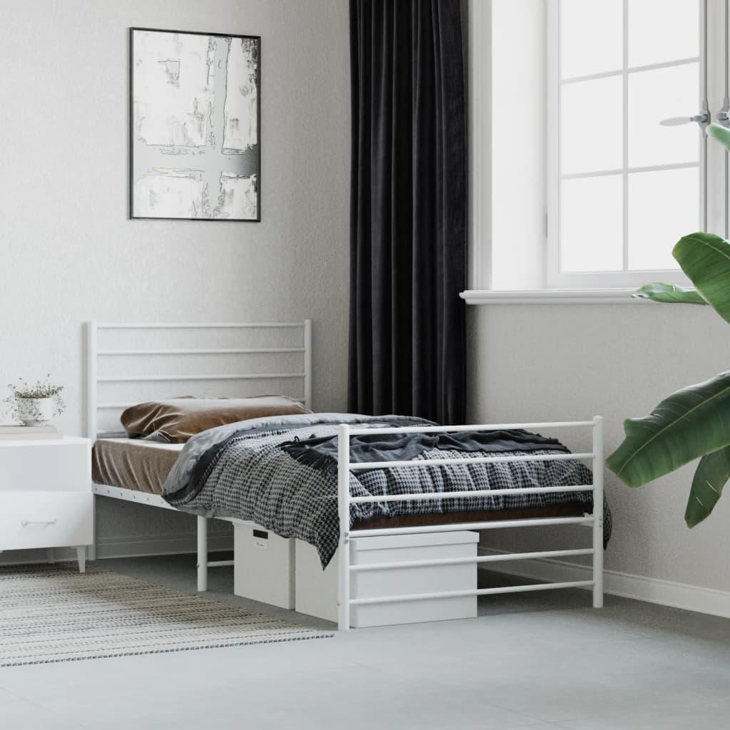 vidaXL Metal Bed Frame without Mattress with Footboard White 39.4"x78.7"