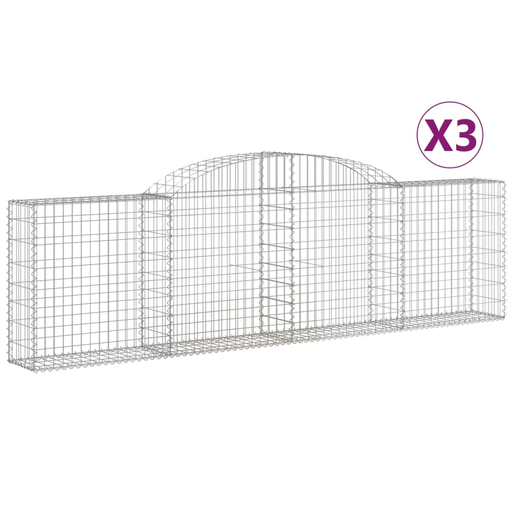 vidaXL Arched Gabion Baskets 3 pcs 118.1"x11.8"x31.5"/39.4" Galvanized Iron