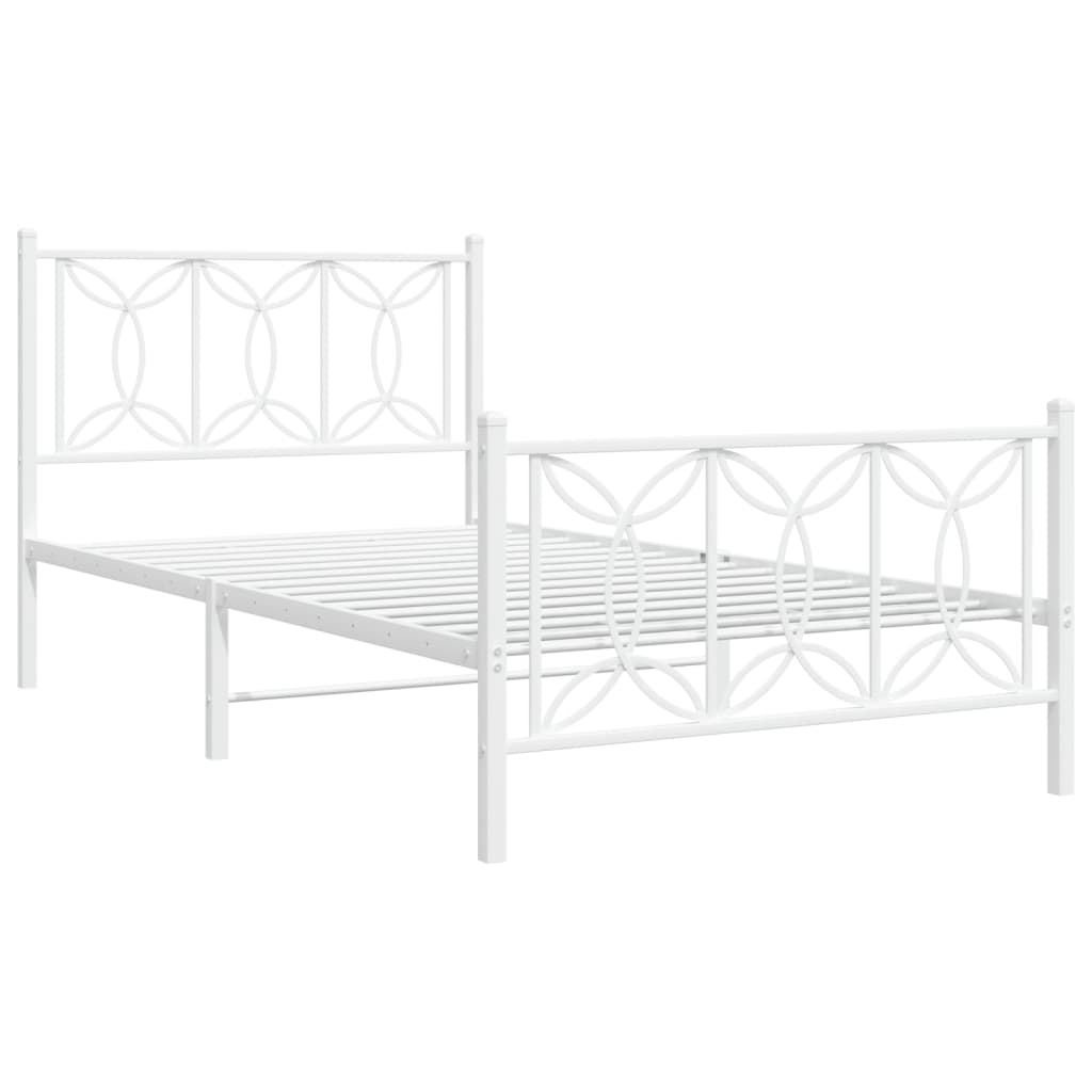 vidaXL Metal Bed Frame without Mattress with Footboard White 39.4"x78.7"