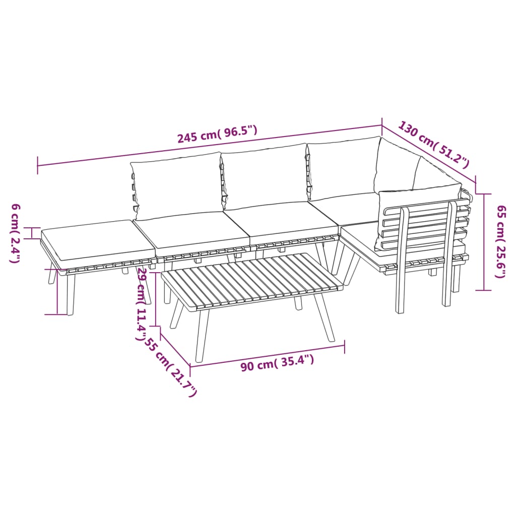 vidaXL 6 Piece Patio Lounge Set with Cushions Solid Acacia Wood