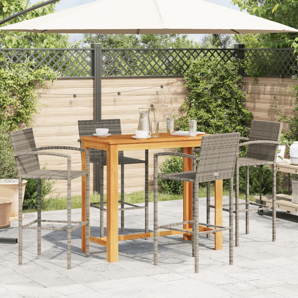 vidaXL 5 Piece Patio Bar Set Gray Solid Wood Acacia and Poly Rattan