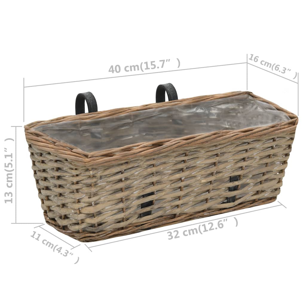 vidaXL Balcony Planter 2 pcs Wicker with PE Lining 15.7"