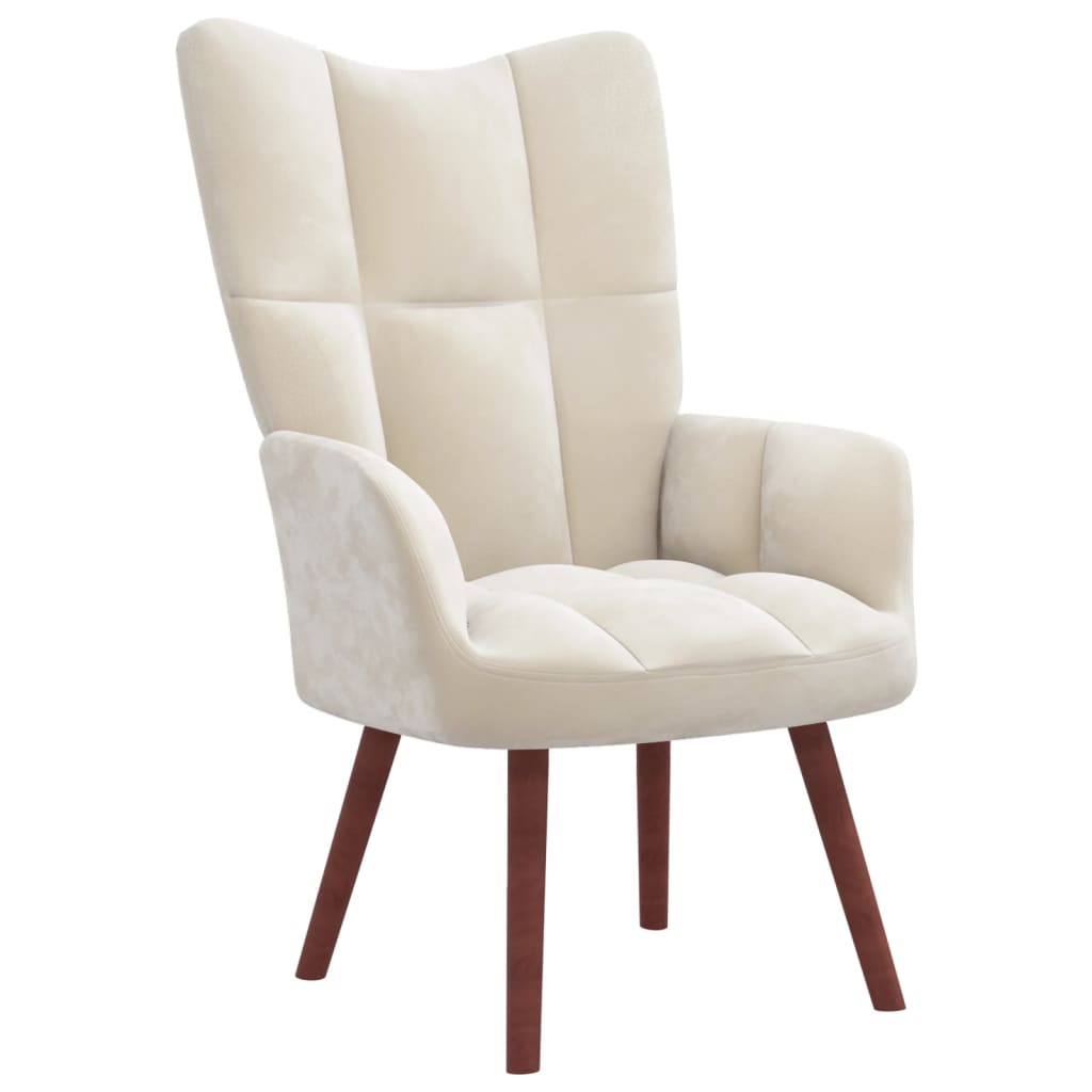 vidaXL Relaxing Chair with a Stool Cream White Velvet