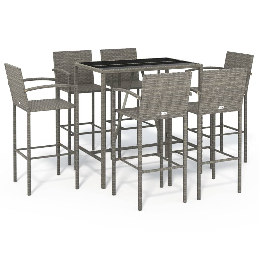 vidaXL 7 Piece Patio Bar Set Gray Poly Rattan