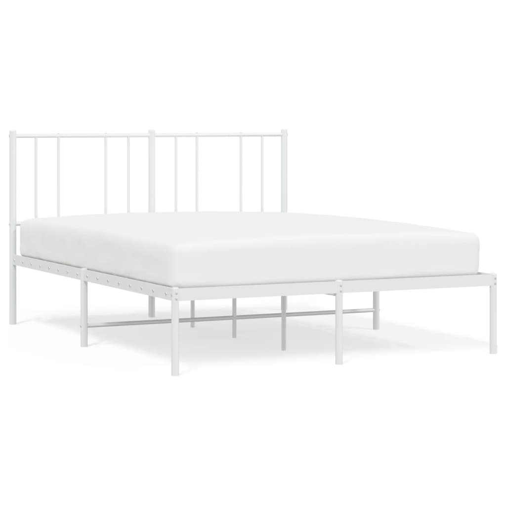 vidaXL Metal Bed Frame without Mattress with Headboard White 53.1"x74.8"