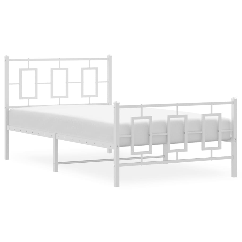 vidaXL Metal Bed Frame without Mattress with Footboard White 39.4"x78.7"