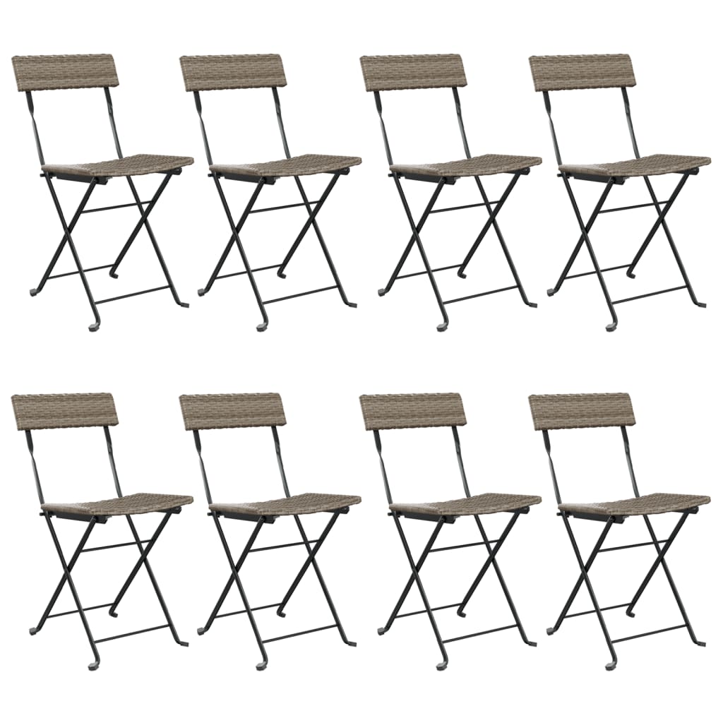 vidaXL Folding Bistro Chairs 8 pcs Gray Poly Rattan and Steel