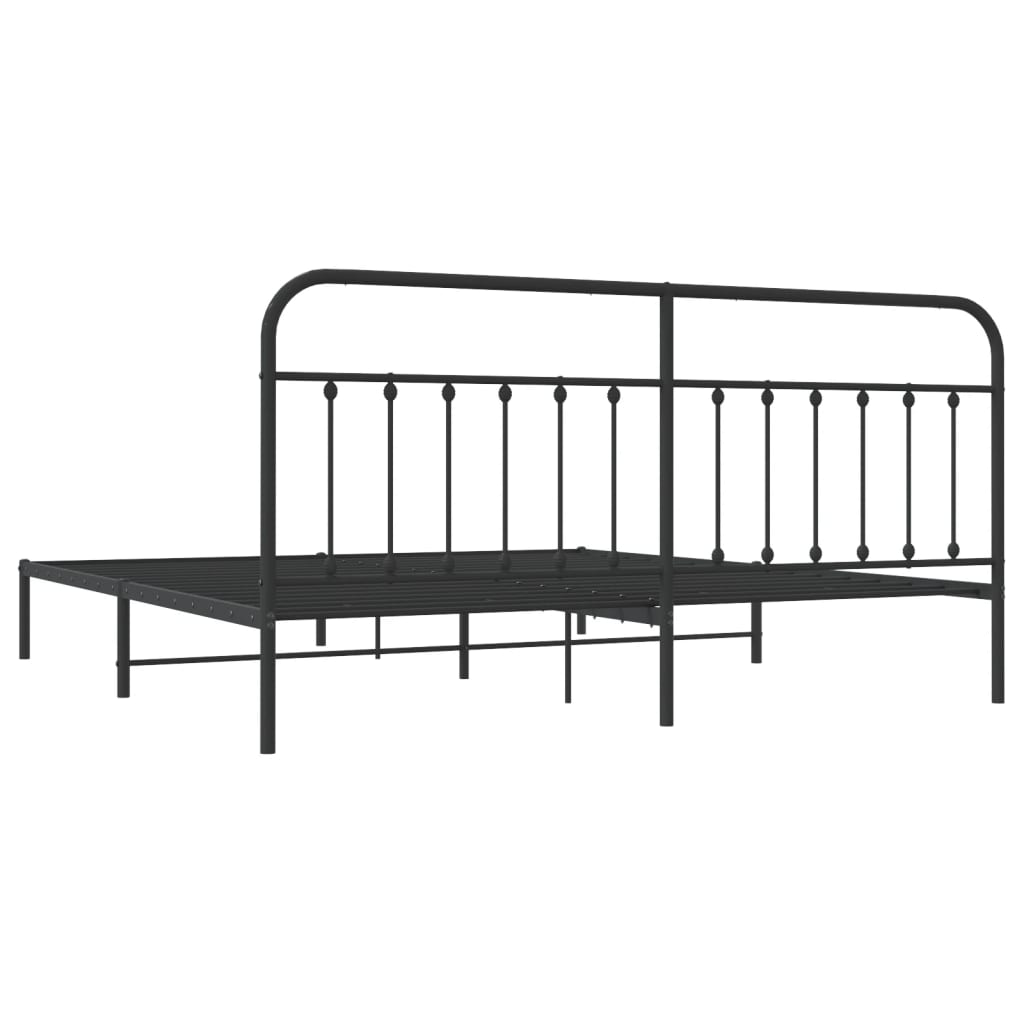 vidaXL Metal Bed Frame without Mattress with Headboard Black 76"x79.9"