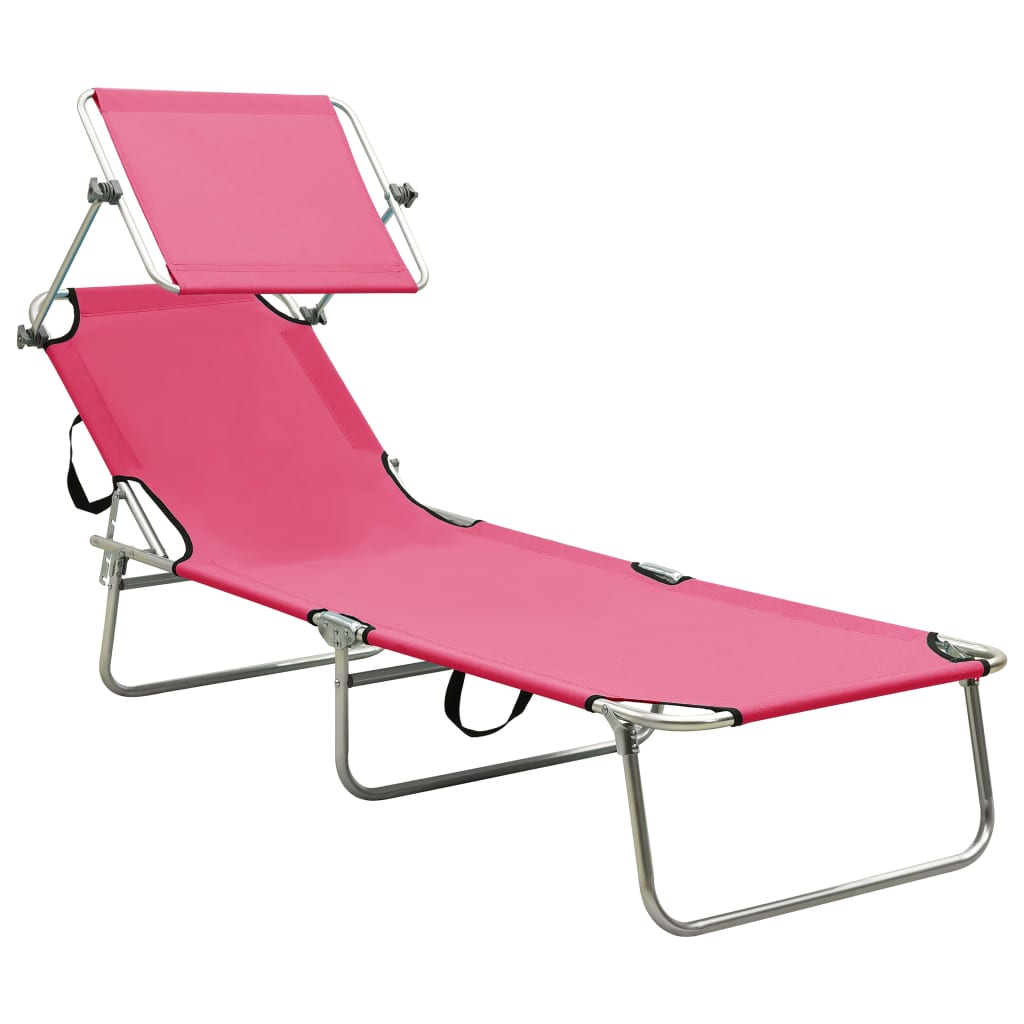 vidaXL Folding Sun Lounger with Canopy Pink Aluminum