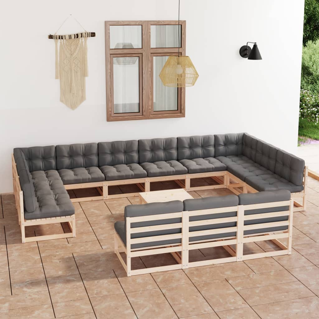 vidaXL 14 Piece Patio Lounge Set with Cushions Solid Pinewood