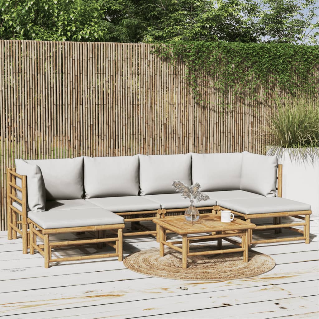 vidaXL 7 Piece Patio Lounge Set with Light Gray Cushions Bamboo