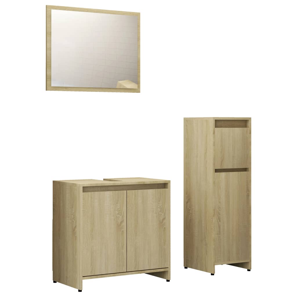 vidaXL 3 Piece Bathroom Furniture Set Sonoma Oak Engineered Wood