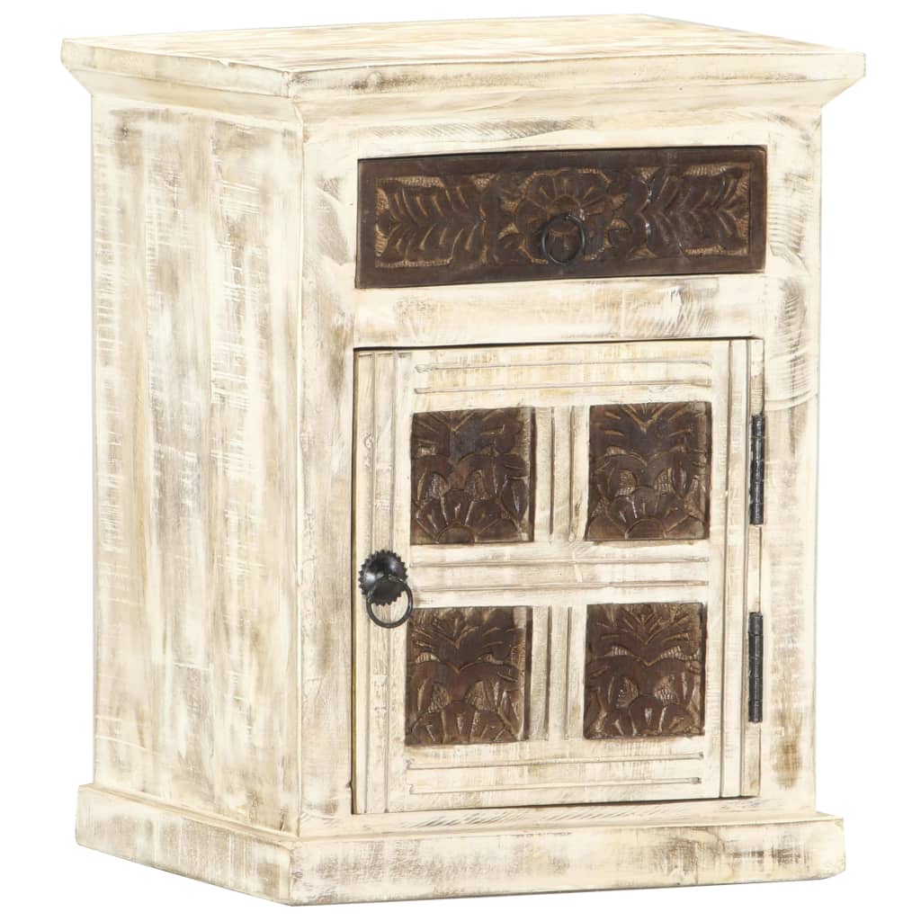 vidaXL Bedside Cabinet White 15.7"x11.8"x19.7" Solid Mango Wood