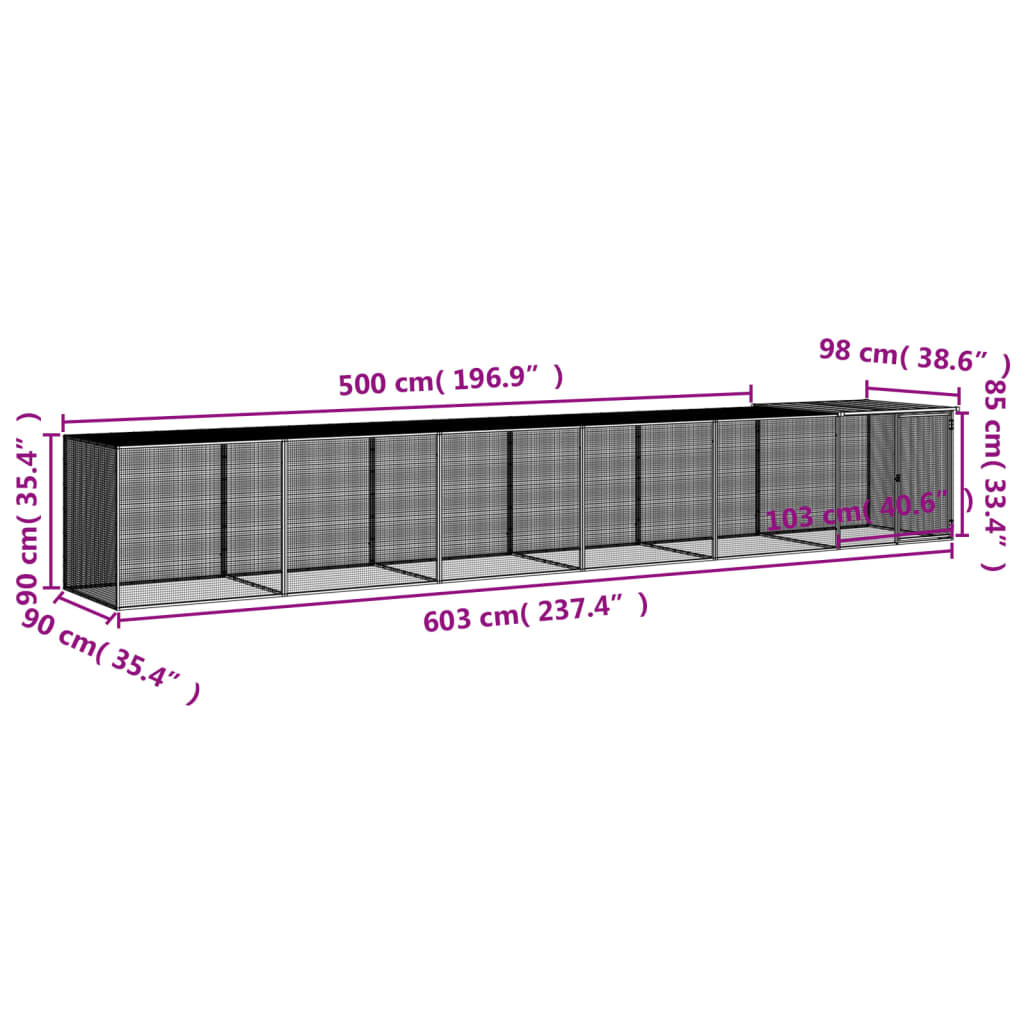 vidaXL Chicken Cage with Roof Anthracite 237.4"x38.6"x35.4" Galvanized Steel